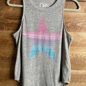 CHASER Striped Star Slub Jersey Flouncy Muscle Tank, Size Small